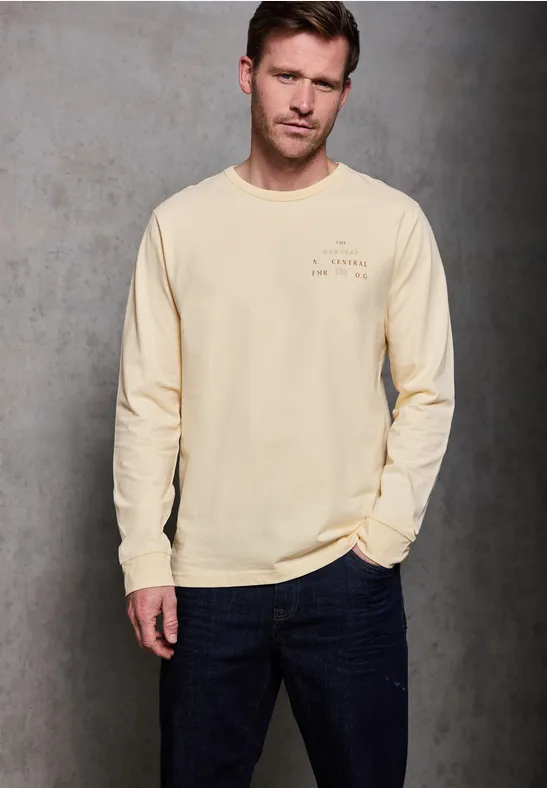 Thumbnail - Street One MEN Männer Softes Wording Langarmshirt in Beige, Gr: S