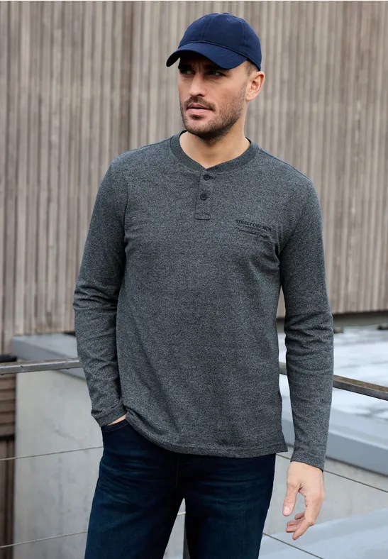 Thumbnail - Street One MEN Männer Langarmshirt mit Stickerei in Blau, Gr: 3XL