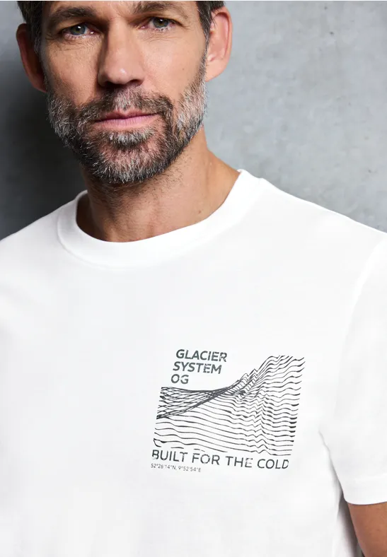 Thumbnail - Street One MEN Männer Basic T-Shirt mit Chestprint in Weiß, Gr: XXL