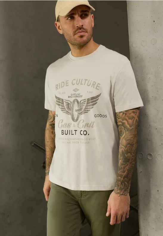 Thumbnail - Street One MEN Männer T-Shirt mit Frontprint in Beige, Gr: S