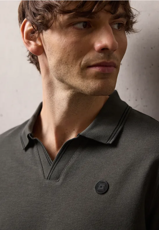 Thumbnail - Street One MEN Männer Struktur Poloshirt in Grau, Gr: 3XL