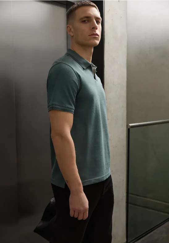 Thumbnail - Street One MEN Männer Kurzarm Poloshirt mit Struktur in Grün, Gr: 3XL