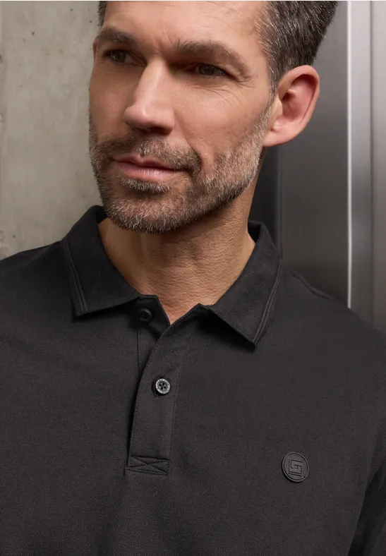 Thumbnail - Street One MEN Männer Basic Komfort-Poloshirt in Schwarz, Gr: 3XL