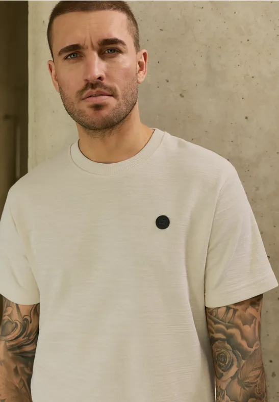 Street One Cosy Slub T-Shirt mit Struktur male Beige