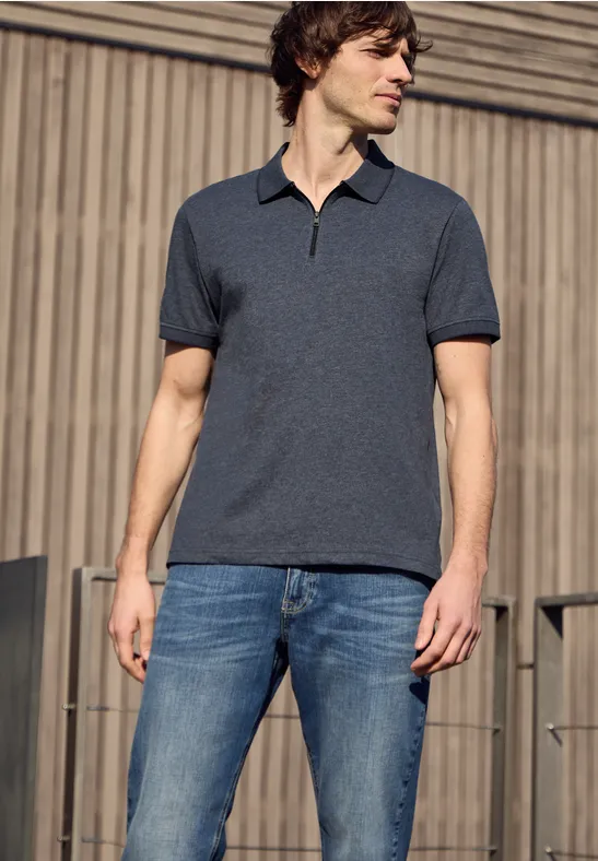 Street One Kurzarm Poloshirt im Melange-Look male Blau