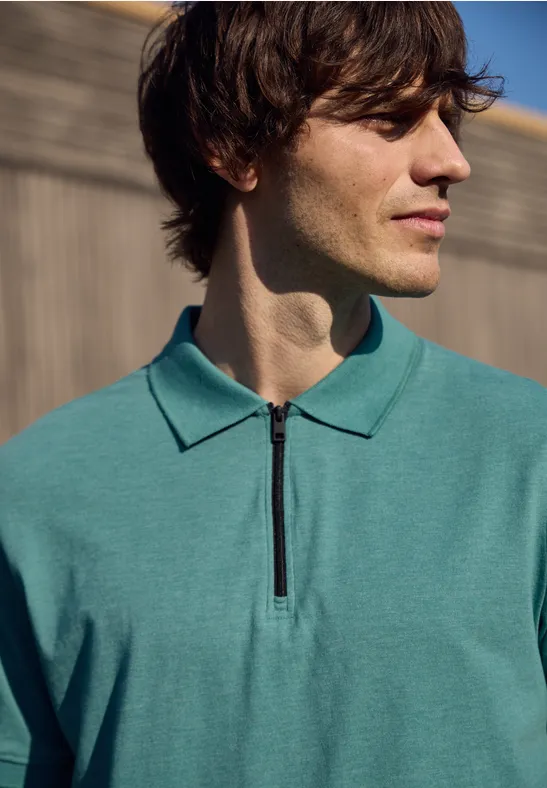 Street One Kurzarm Poloshirt im Melange-Look male Türkis