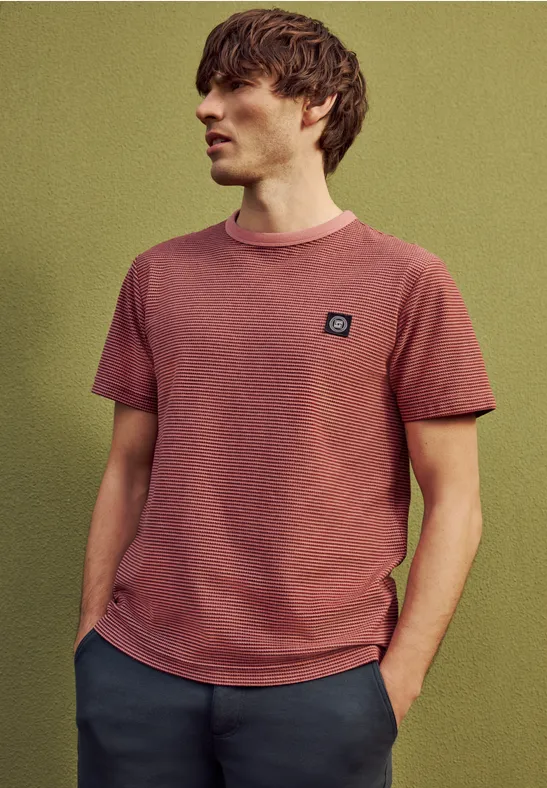 Thumbnail - Street One MEN Männer T-Shirt mit Rundhals und feinen Streifen in Rosa, Gr: 3XL