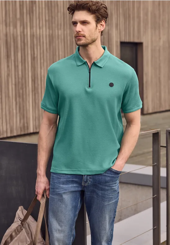 Street One Poloshirt mit Zipper und Struktur male Türkis