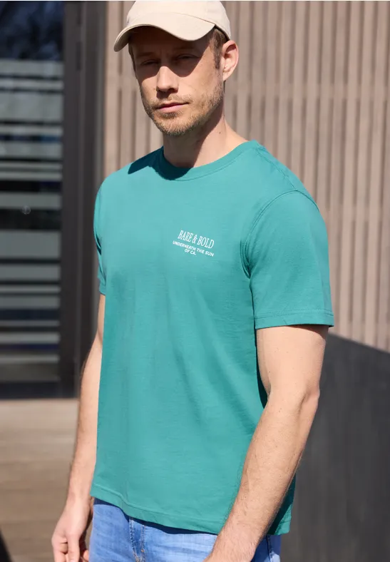 Street One T-Shirt mit Rundhals und Backprint male Türkis