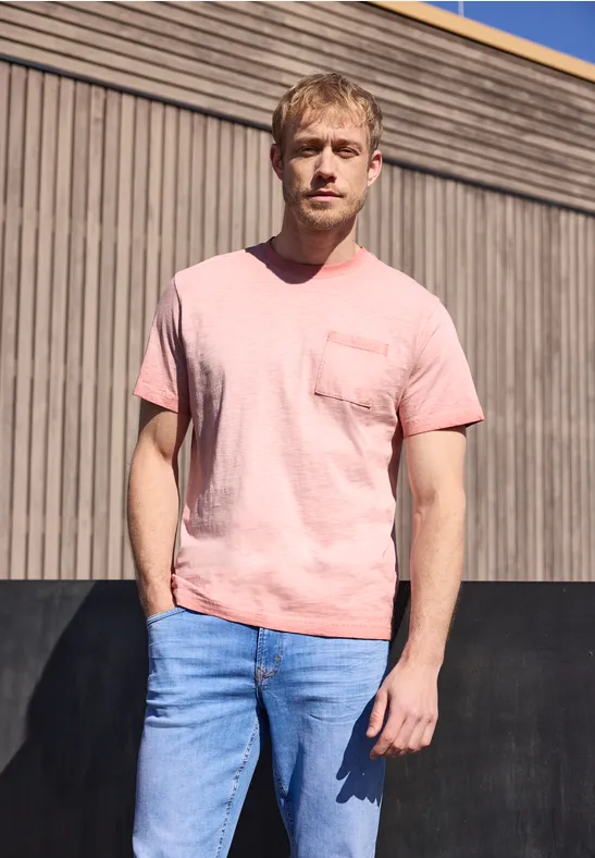 Street One T-Shirt mit Rundhals im Garment Dye Look male Rosa