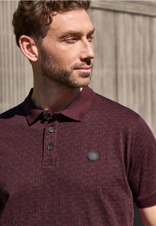 Street One Kurzarm Polosirt mit Allover-Print male Rot