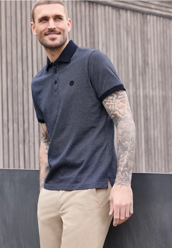Street One Jacquard Poloshirt mit Kurzarm male Blau