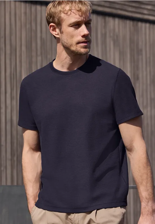 Street One T-Shirt mit Rundhals und Strickstruktur male Blau