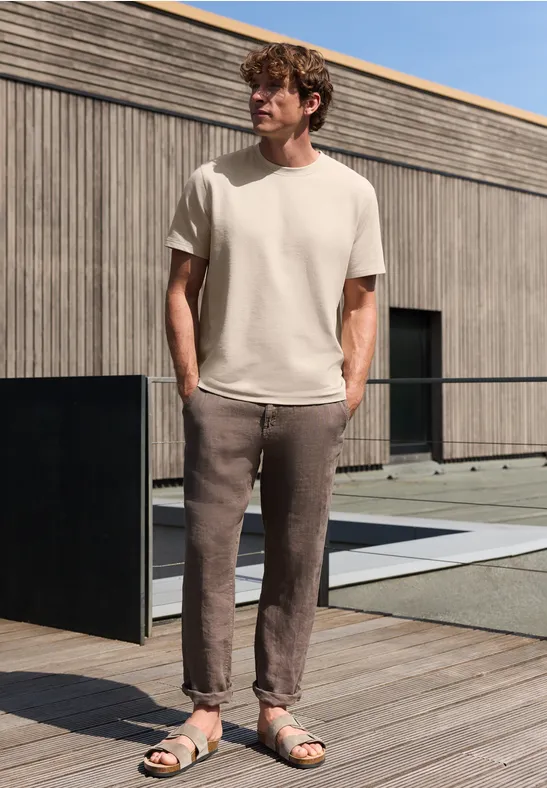 Street One T-Shirt mit Rundhals und Strickstruktur male Beige