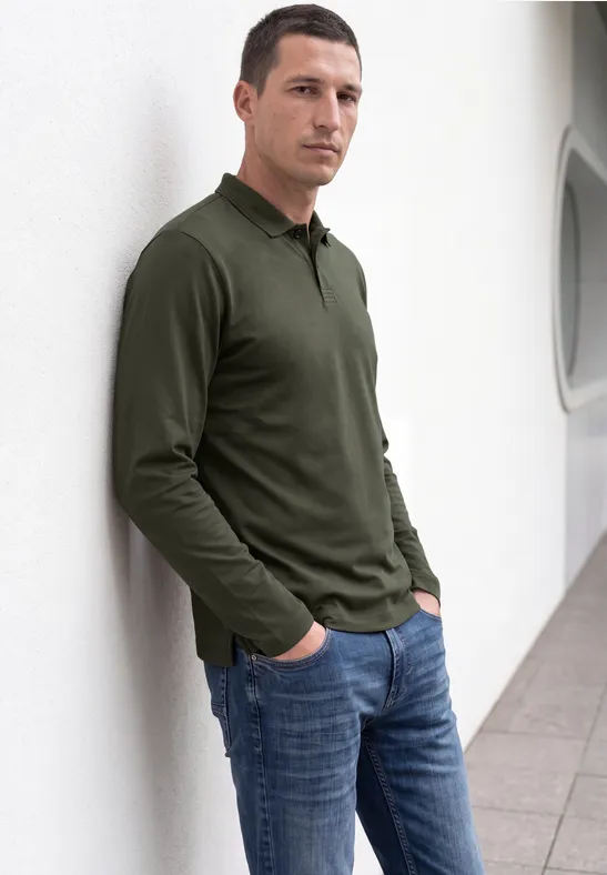 Langarm Poloshirt in Unifarbe