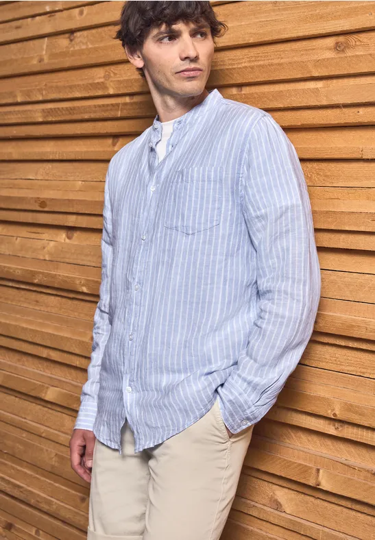 Thumbnail - Street One MEN Männer Gestreiftes Leinenhemd in Blau, Gr: M