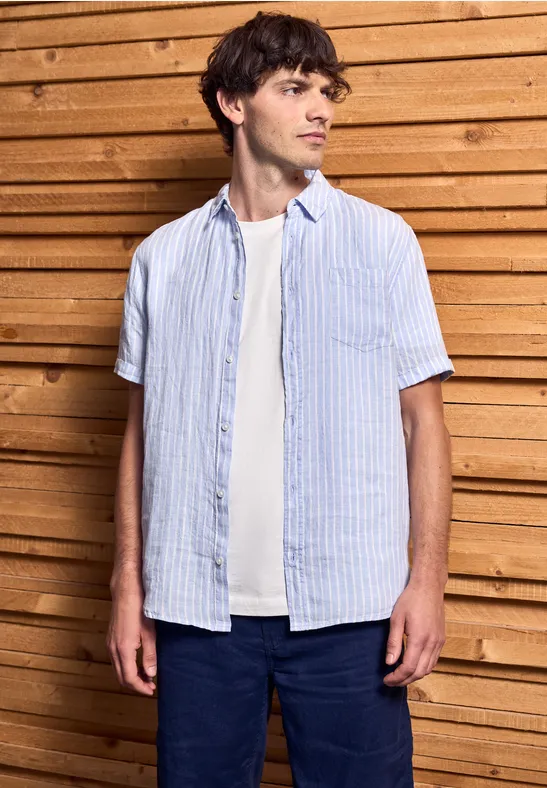 Thumbnail - Street One MEN Männer Gestreiftes Leinenhemd in Blau, Gr: L