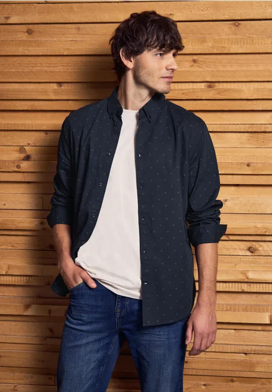 Thumbnail - Street One MEN Männer Hemd mit Minimal Print in Blau, Gr: XL