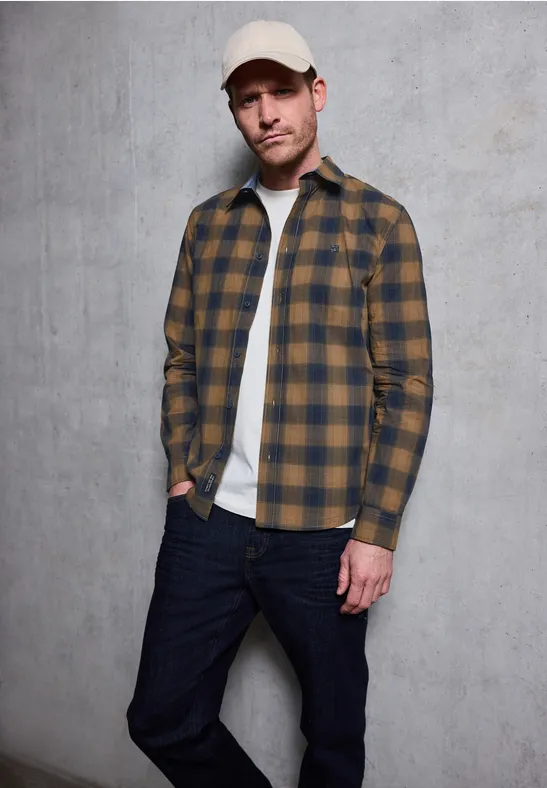 Thumbnail - Street One MEN Männer Kariertes Baumwollhemd in Braun, Gr: S