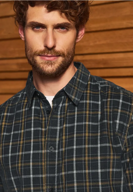 Thumbnail - Street One MEN Männer Kariertes Cordhemd in Grau, Gr: L