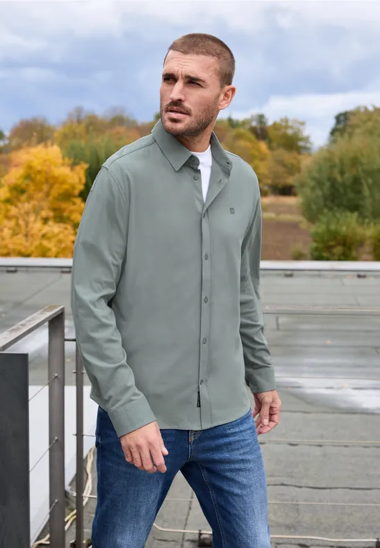 Thumbnail - Street One MEN Männer Bequemes Jersey Hemd in Grün, Gr: 3XL