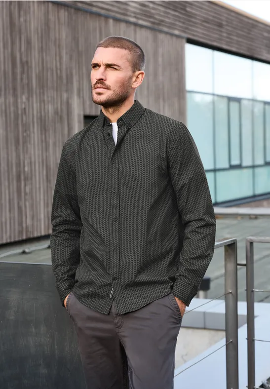 Thumbnail - Street One MEN Männer Gemustertes Popeline Hemd in Schwarz, Gr: 3XL