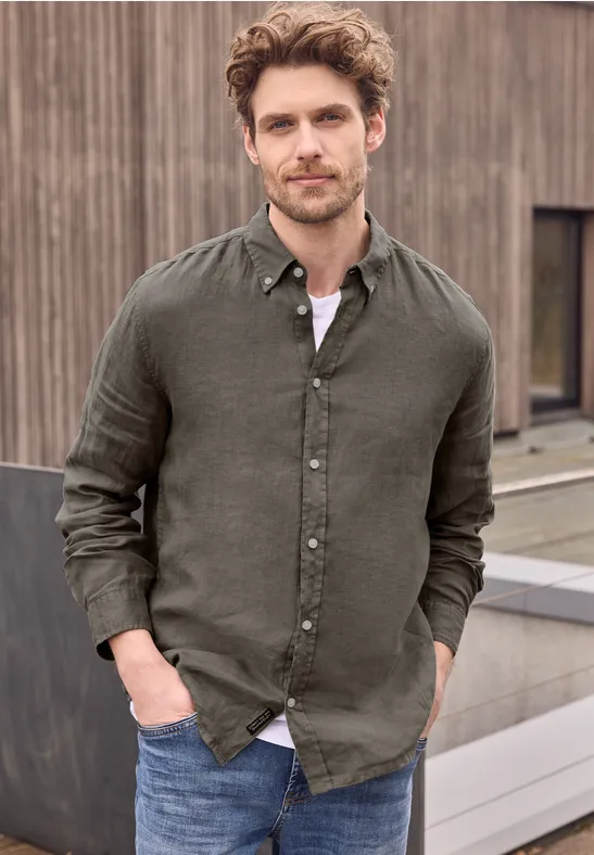 Thumbnail - Street One MEN Männer Langarm Hemd aus Leinen in Braun, Gr: S