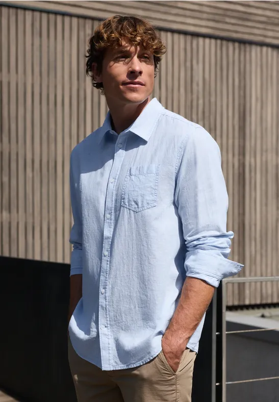 Street One Langarm Hemd aus Leinenmix male Blau