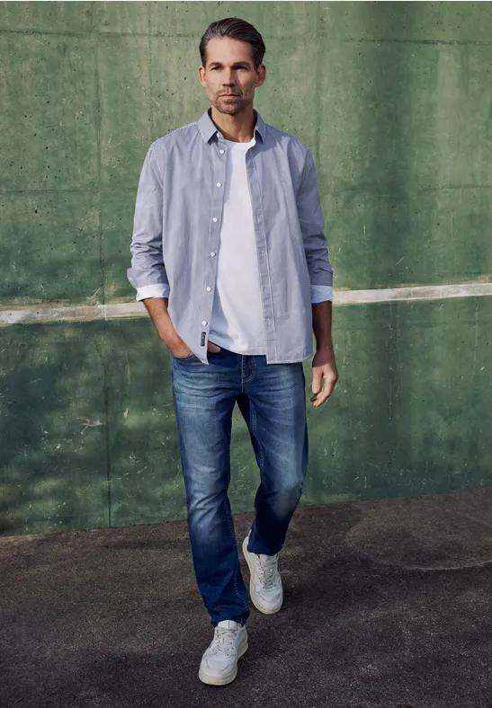 Thumbnail - Street One MEN Männer Langarm Hemd in Popeline Qualität in Weiß, Gr: 3XL