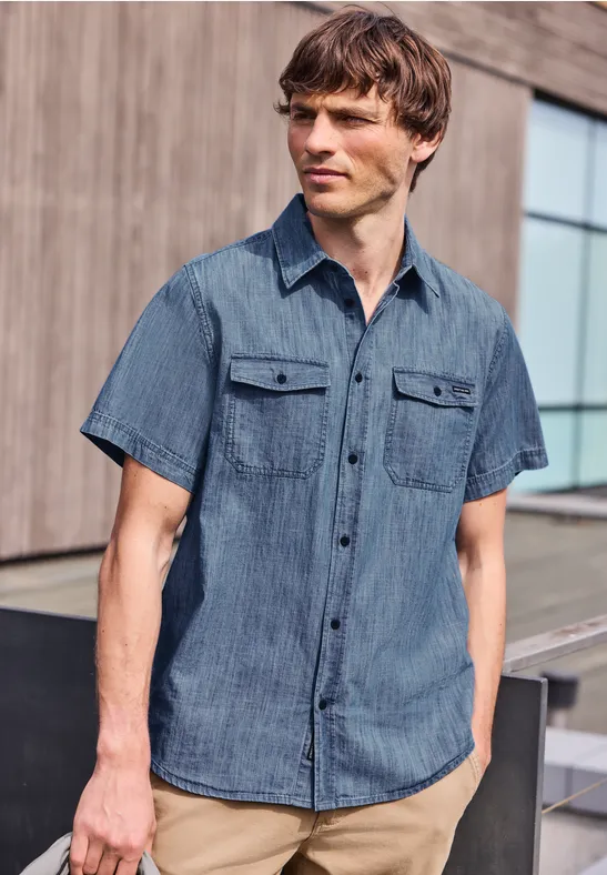 Street One Kurzarm Hemd in Denim-Optik male Blau