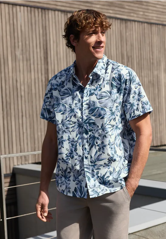 Street One Kurzarm Popeline Hemd mit Print male Weiß