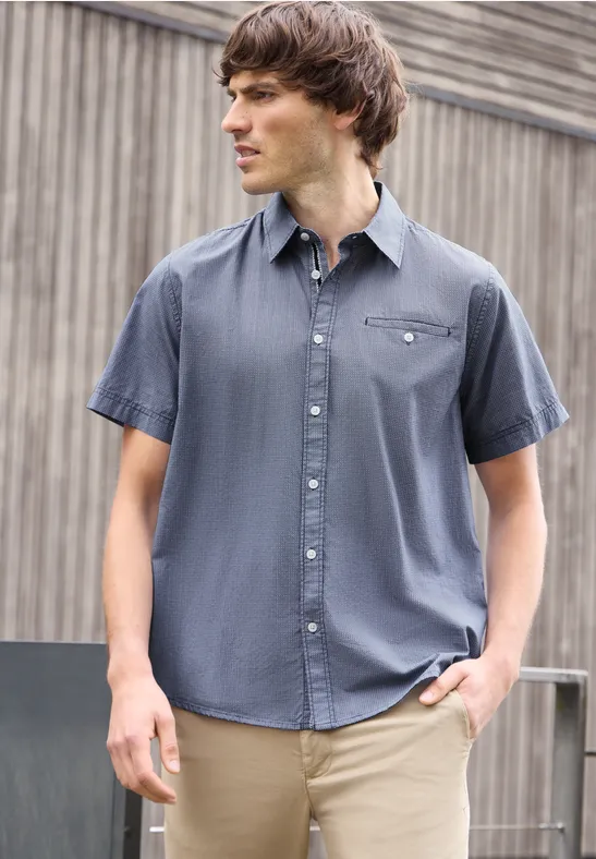 Street One Kurzarm Hemd mit Minimal Print male Blau