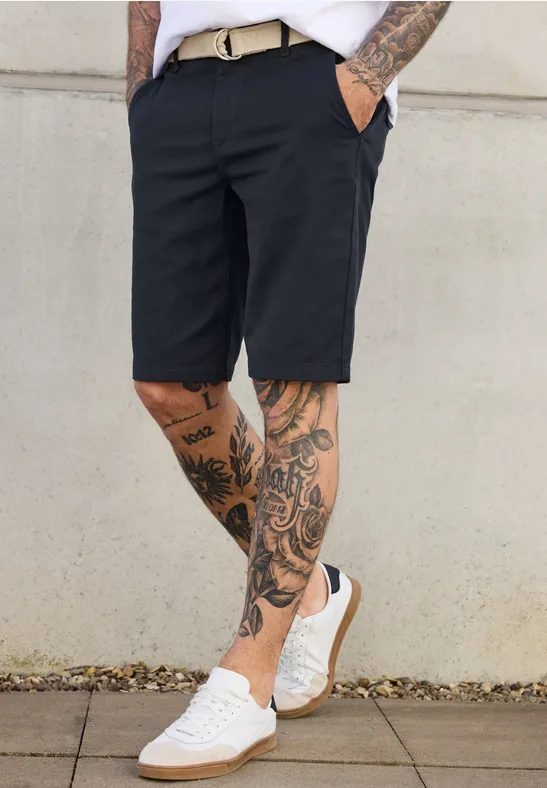 Thumbnail - Street One MEN Männer Struktur Chino mit Gürtel in Blau, Gr: 36