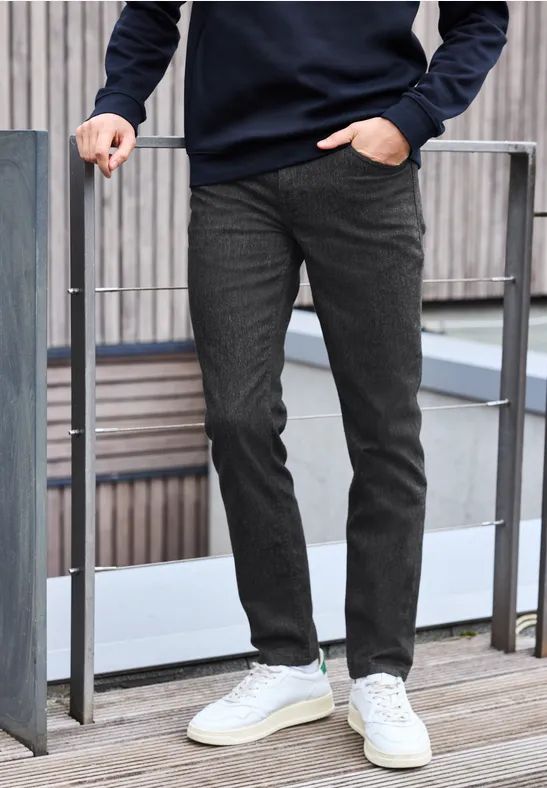 Thumbnail - Street One MEN Männer Slim Fit Hose in Woll-Optik in Grau, Gr: 36