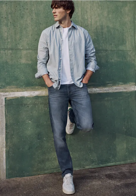 Thumbnail - Street One MEN Männer Straight Leg Jeans im Regular Fit in Blau, Gr: 28