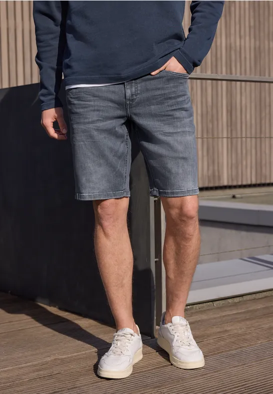 Thumbnail - Street One MEN Männer Jeansshorts im Regular Fit in Grau, Gr: 36