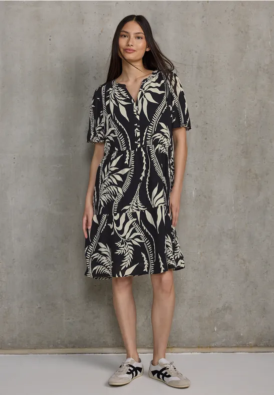 Thumbnail - Street One Studio Frauen Gemustertes Tunika-Kleid in Schwarz, Gr: 46