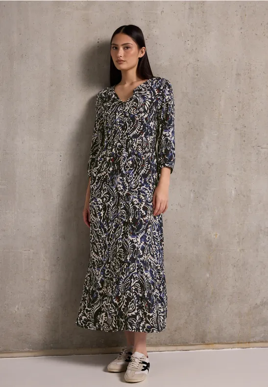 Thumbnail - Street One Studio Frauen Gemustertes Volant-Kleid in Blau, Gr: 46