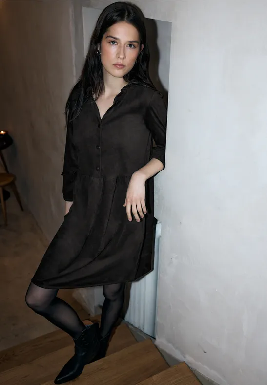 Thumbnail - Street One Studio Frauen Velourskleid im Tunika-Look in Schwarz, Gr: 44