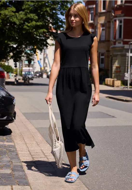 Midikleid im Strukturmix mit Rundhals