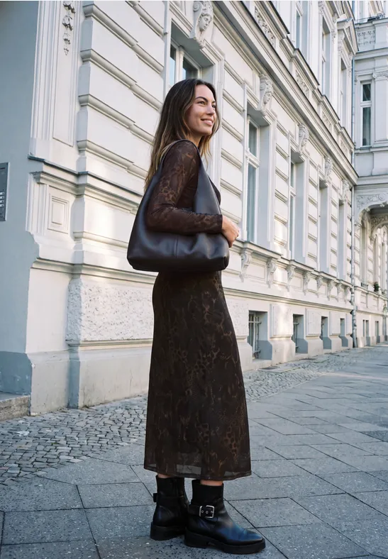 Midikleid aus Mesh mit Snake-Print