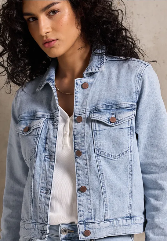 Thumbnail - Street One Studio Frauen Jeansjacke im Bleached-Look in Blau, Gr: 38