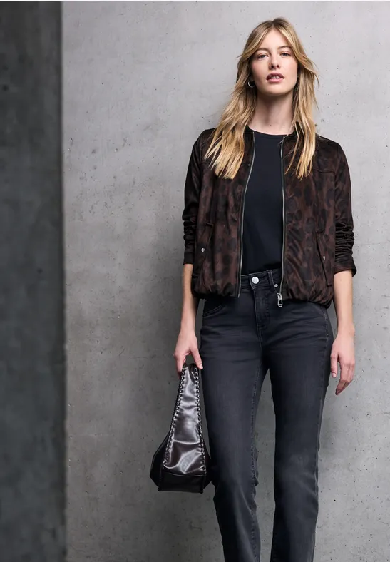 Thumbnail - Street One Studio Frauen Gemusterter Velours Blouson in Braun, Gr: 42