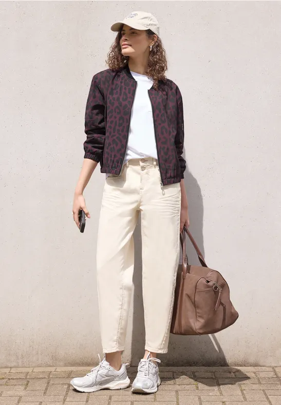 Street One Studio Frauen Blouson mit Rundhals und Leo-Muster in Lila, Gr: 38