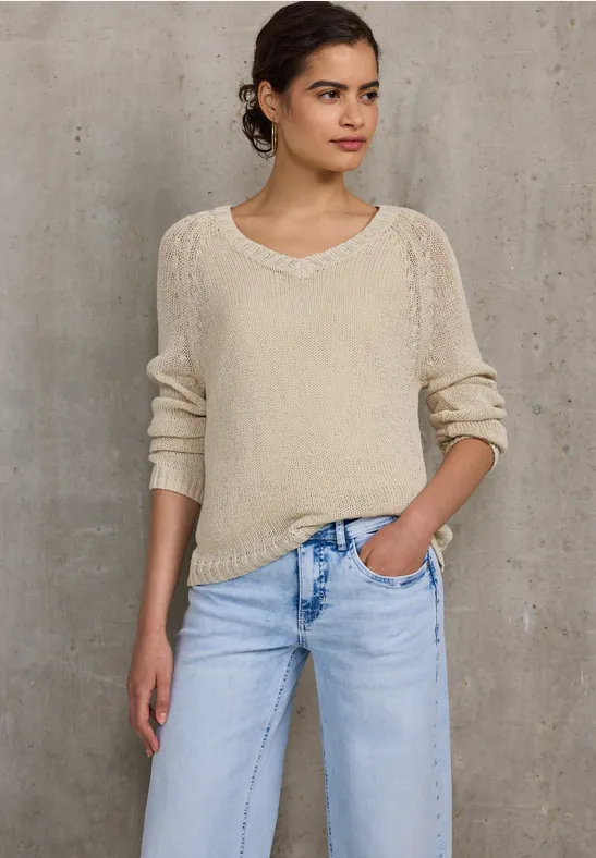 Thumbnail - Street One Studio Frauen V-Neck Pullover in Beige, Gr: 38