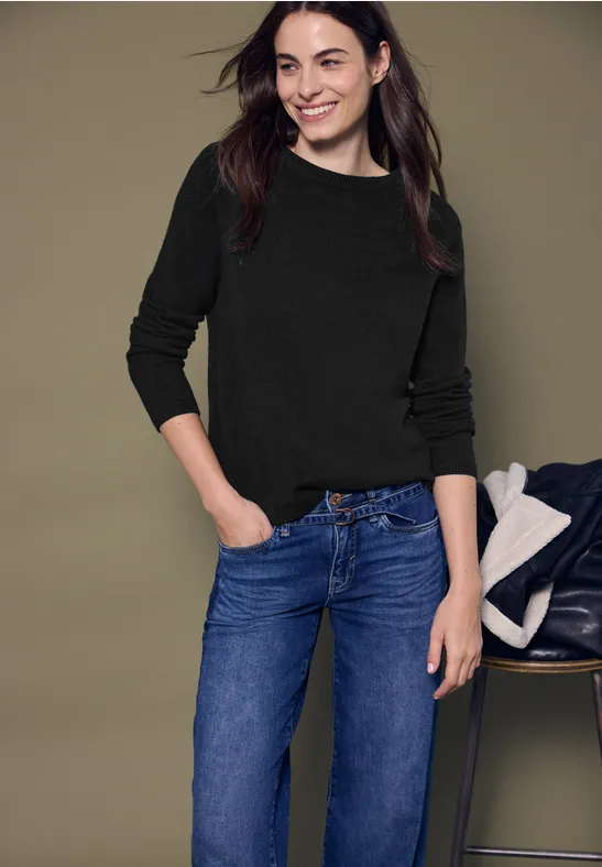 Thumbnail - Street One Studio Frauen Softer Rundhals Pullover in Schwarz, Gr: 36