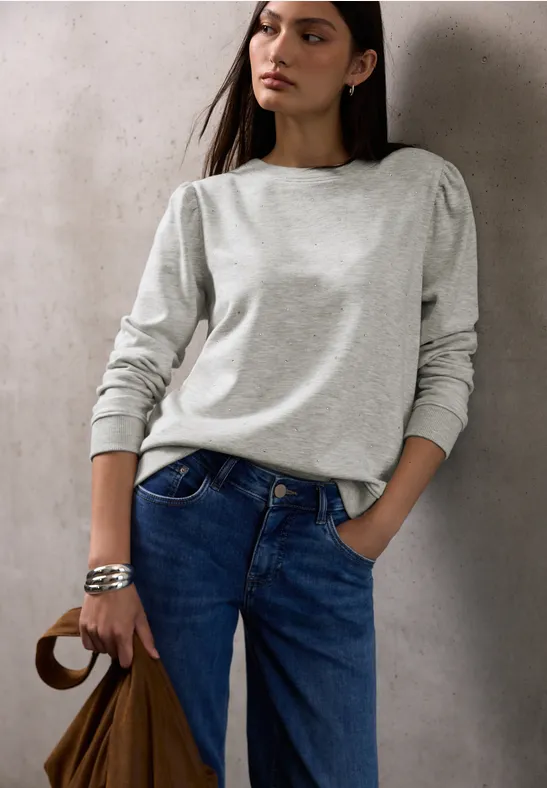 Thumbnail - Street One Studio Frauen Sweater mit Schmucksteinen in Grau, Gr: 36