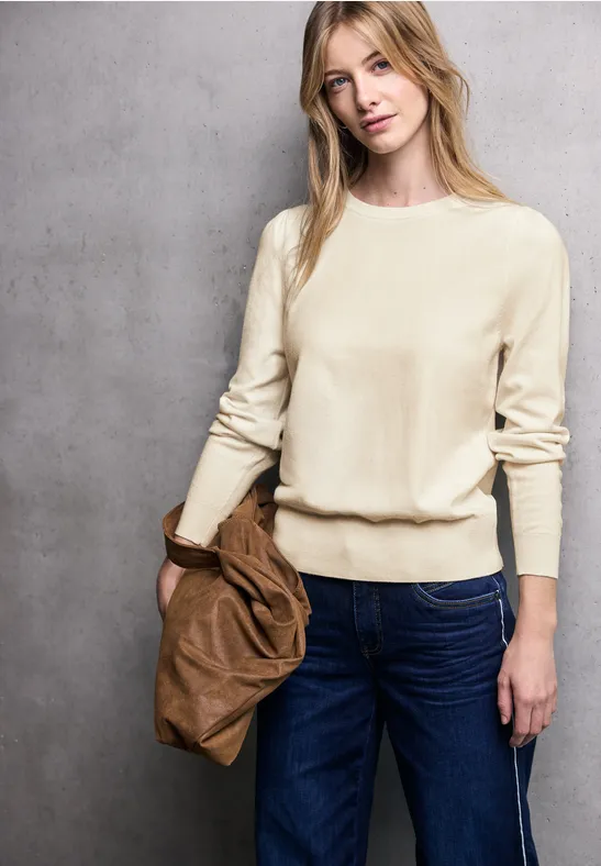 Thumbnail - Street One Studio Frauen Pullover mit Puff-Ärmeln in Beige, Gr: 34