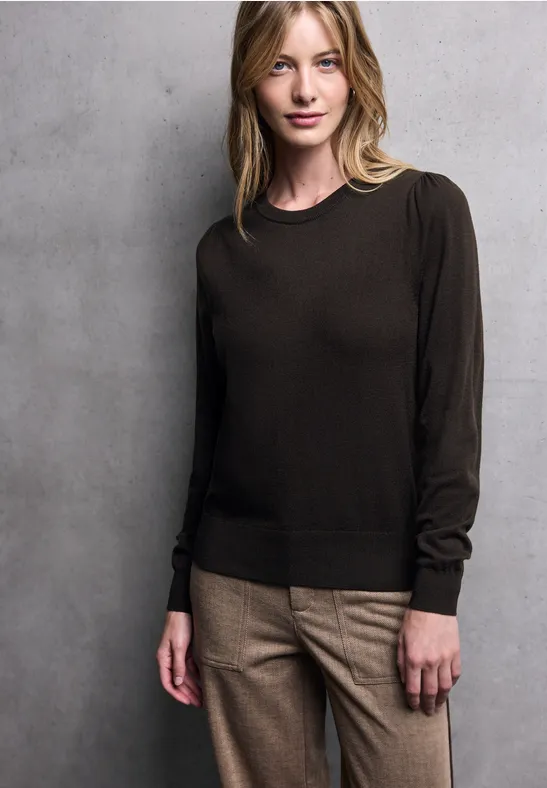 Thumbnail - Street One Studio Frauen Pullover mit Puff-Ärmeln in Braun, Gr: 40