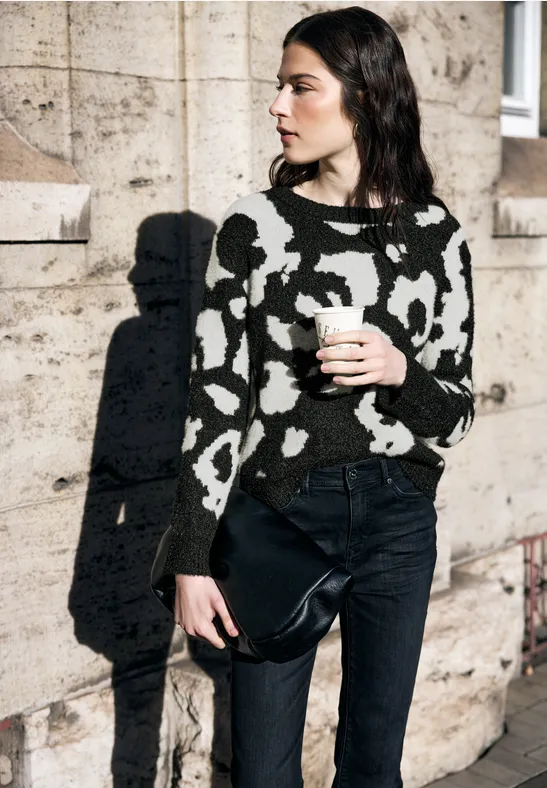 Thumbnail - Street One Studio Frauen Kuscheliger Rundhalspullover in Schwarz, Gr: 42